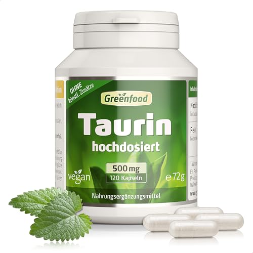 Taurin, hochdosiert, 500mg - 120 Kapseln, vegan. Taurin – bekannt aus Energy-Drinks. OHNE...