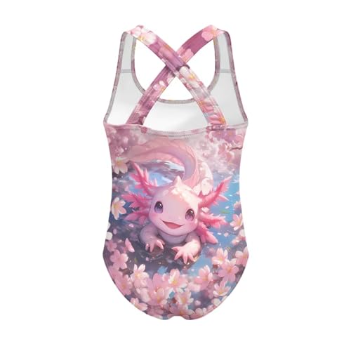 Image of Girls One Piece Swimsuits Axolotl Cross Back Swimwear Beach Summer Quick Dry Beach Bathing Suit
