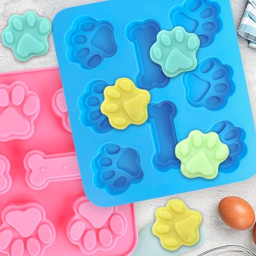 2 Stück Silikonformen für Hund, Paw and Bone Hundekekse Backform, Backmatte Hundekekse für Eiswürfel, Schokolade, Süßigkeiten, Hund Behandelt, Hundepfote und Knochenform, Kekse