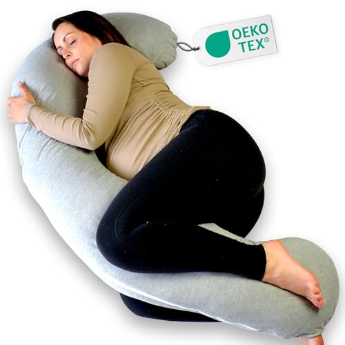 Ella Schwangerschaftskissen, J-förmiges Seitenschläferkissen, U-Kissen, Stillkissen mit waschbarem...