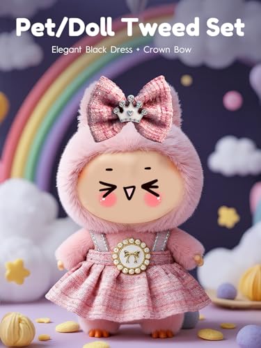 Image of Clothes for LABUBU 6.7inch (17cm) Doll, Cute Outfit Small Dress and Hairpin, Dress Up, Accessories (No Doll) (Pink)