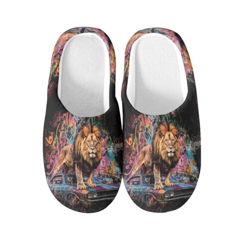 Pantoufles lion en coton antidérapantes et chaudes pour l'hiver taille XXXL