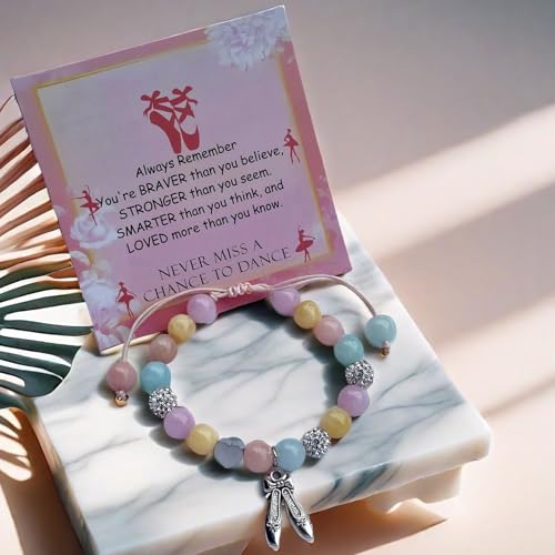 Image of DOLON Colorful Stones Handmade Crystal Ballet Charm Bracelet First Recital Stage Performance Dance Competition Encouragement Gift for Her