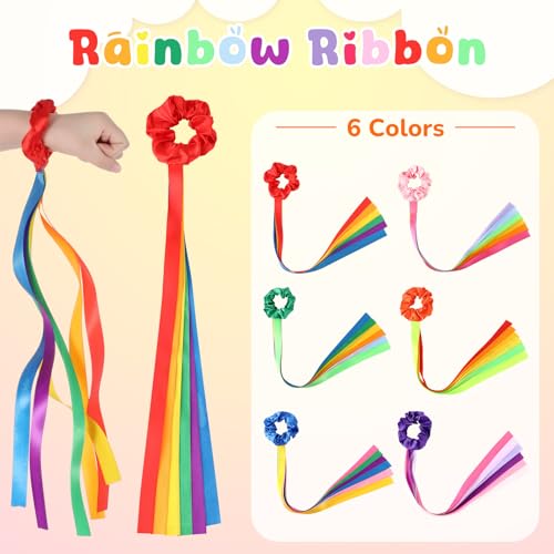 Image of VioraWhite 12 Pcs Rainbow Dance Ribbons Rainbow Rhythm Ribbons Wrist Streamers Hand Held Rhythm Streamers Gymnastics Dance Decorations for Kid Adult, Assorted Color (0.8 x 19.7 Inch,Multiple Colors)