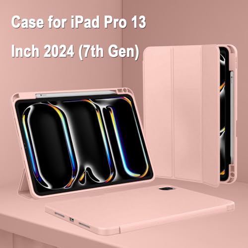 Image of ZryXal New iPad Pro 13 Inch Case (M5) 2025 / (M4) 2024 with Pencil Holder, Smart iPad Case [Support Pencil Pro and Pencil (USB-C)], Support Touch ID and Auto Wake /Sleep (Rose Gold)