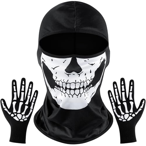 Adult White Skull Mask and Skeleton Gloves Costume Accessories for