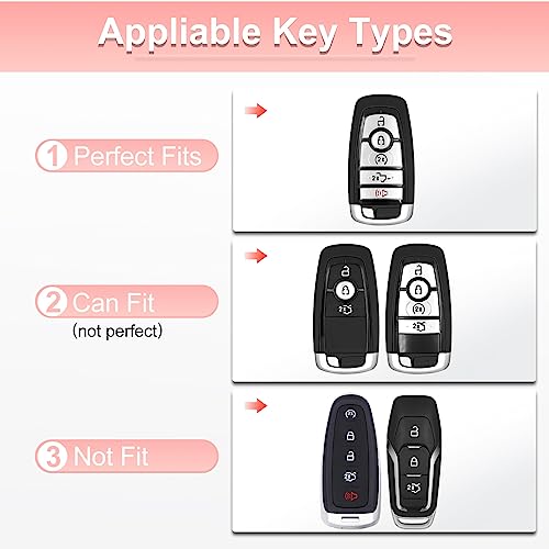 Image of Pangpai Pink Key Fob Cover for Ford, Soft TPU Key Case Protection with Bling Keychain Fit for Edge Escape Expedition Explorer Fusion Mustang Ranger F-150 F-250