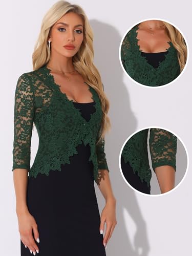 Image of Allegra K Floral Lace Shrugs for Women's Evening 3 /4 Sleeves Formal Elegant Bolero Cardigan