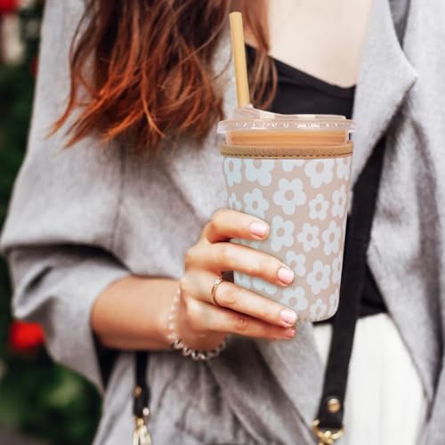 Image of Reusable Insulated Neoprene Iced Coffee Cup Sleeve, Durable Drink Sleeve for Cold Beverages, Beverage Holder for Iced Coffee (Creamy Florals)