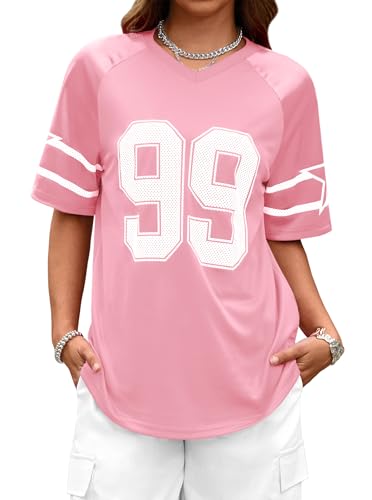 Image of LovelyWholesale Women's Oversized V Neck Jersey Shirts Summer Football Graphic Tee