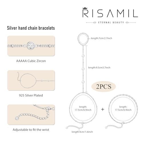 Bracelets for Women Trendy, 14K Gold Plated/Silver Hand Chain Stack Adjustable Layered Dainty Cute Bead | Cubic Zirconia Finger Ring Link Jewelry Gifts3