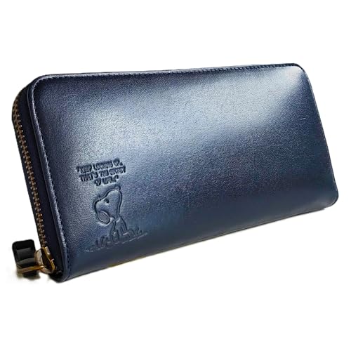 [ピーナッツ] スヌーピー 財布 大人 長財布 姫路レザー ラウンドファスナー 大容量 本革 [90940] (Navy)