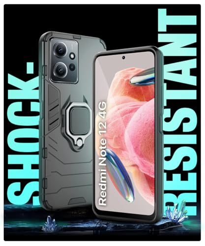Image of WOW IMAGINE Shock Proof Back Case Mobile Cover for Xiaomi Redmi Note 12 4G | Back Cover Case (Tough Armor | Hybrid PC + TPU | Ring Holder & in-Built Kickstand | Black)