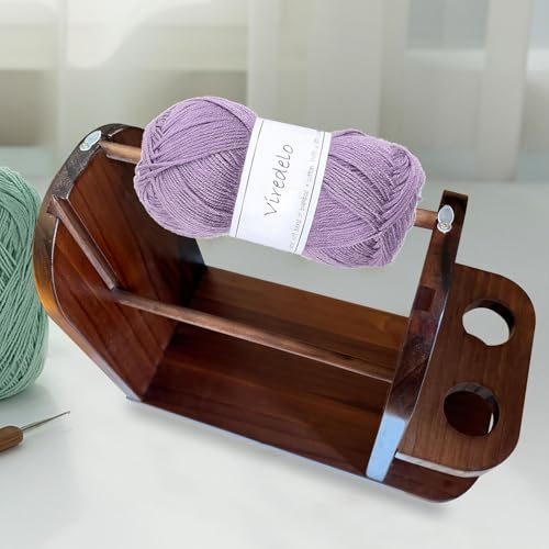 Image of Yarn Holder Dispenser for Crocheting,Twizzter Portable Yarn Holder,Yarn Ball Holder Double Revolving for Crochet Knitting,Handmade Wood Yarn Dispenser,Walnut