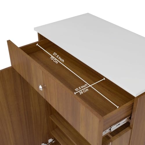 Image of Amazon Brand - Solimo Eva 2 Door Shoe Cabinet | Engineered Wood | Footwear Organizer with 1 Drawer and 4 Shelves | Wooden Shoe Rack for Home & Office | 12 Months Warranty | Leon Teak