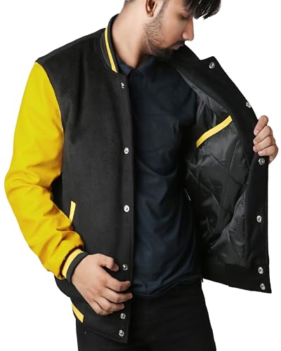MUKHTALIF Man’s Black and Yellow Varsity Jacket Baseball Wool Letterman Jacket2