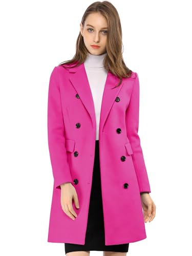 Manteau d'hiver élégant à revers échancré fuchsia chic et structuré
