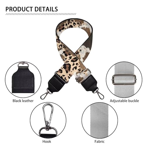 Image of Talayituse Brown Cow Leopard Print Shoulder Strap Wide Purse Bag Strap Adjustable Replacement Belt Luggage Crossbody Shoulder Bag Strap for Women Girls, 1 Pack