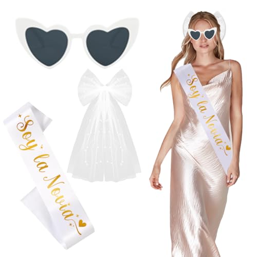 MQIAN Acessórios despedida de solteira - véu, banda noiva, óculos de sol despedida de solteira - branco
