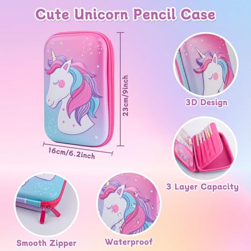 Image of Pencil Case for Girls, Cute Unicorn 3D EVA Large Capacity Pink Pencil Pouch for Kids, Kawaii Stationery Set School Supplies Pencil Box, Birthday Christmas Gifts