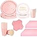 DreamJing Vaisselle Anniversaire Rose Or- Assiette Carton Gobelet Nappe Serviette en Papier pour Anniversaire Baby Shower Fille Happy Birthday Femme Mariage Décoration Fête Noël, 16 Invités