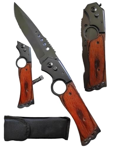 سكين جيب قابل للطي بمفتاح فك سريع وقفل أمان ومصباح يدوي صغير، في شنطة قماش مناسب للسفر والرحلات والصيد والتخييم