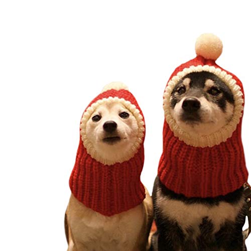 Hotumn Funny Christmas Dog Cap with Pompon Crocheted Snood Adorable Dog Hat Red Warm Winter Dog Hat Knit Snood Headwear… - Image 2