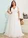 Ever-Pretty Plus Women's Lace V Neck A Line Short Sleeves Long Simple Bridal Gown Plus Size Wedding Dress for Bride White US26