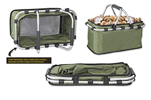 Cuchilleria Deportiva ALBAINOX 39099. Cesta Plegable para Setas Albainox. Verde. Estructura de Aluminio. 42x26x22 cm Herramienta para Caza, Pesca, Camping, Outdoor, Supervivencia y Bushcraft