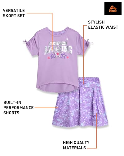 Image of RBX Girls Athletic Skort Set - 2 Piece Workout Outfit with Performance Graphic Tee & Athletic Skort for Girls