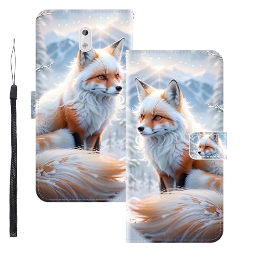 WUACYEAMING Funda para Nokia 3,con Soporte/Ranura de Tarjeta Cubierta Premium Magnético Suporte TPU Protectora Fundas PU Cuero Flip Multifuncional Zorro