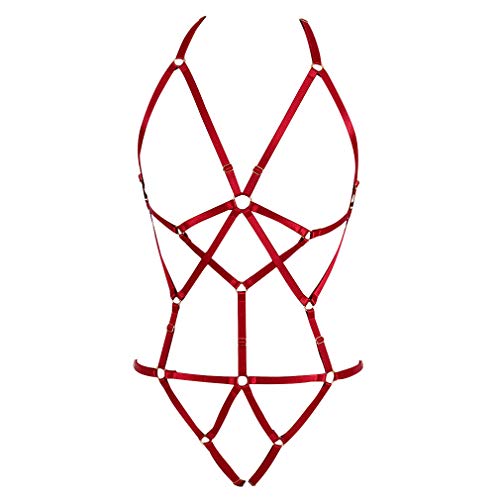 Women Strappy Full Cage Body Harness Lingerie Garter Belt Set Strap Hollow Top