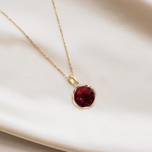 14K Gold Plated Garnet Necklace - 12mm Round Gemstone - 45cm Gold Plated Silver Cable Chain - Garnet January Birthstone Necklace - Perfect Classy Gift Everyday Wear4