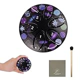 Mini Steel Tongue Drum - 3 Inch 6 Note Outdoor Garden Rain Drum Hand Pan Drum with Mallet & Music Book, Music Gift for Family and Friends (Black)