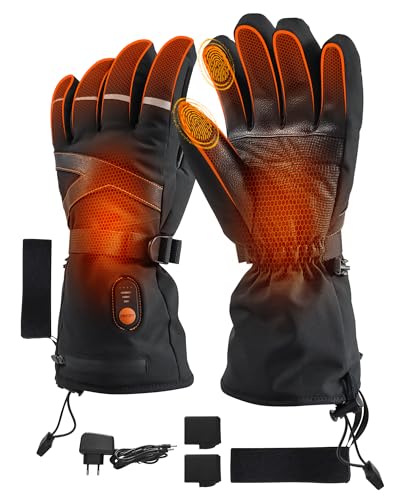 Heated Gloves for Men Women, 7.4V Electric Battery Rechargeable Heated Ski Gloves, Waterproof Touchscreen Heating Gloves for Winter Outdoor Hunting Motorcycle Cycling