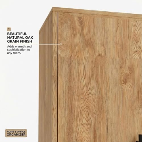 Image of FFO Storix Wooden 2 Door File Storage Cabinet for Office & Home | Multi-Purpose Cupboard with Shelves for Files, Books, Printer & Documents | Wooden Almirah Organizer with Handles | Oak Finish DIY.