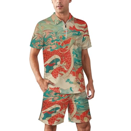 Costume de sport dragon chinois rouge deux pièces tendance pour homme