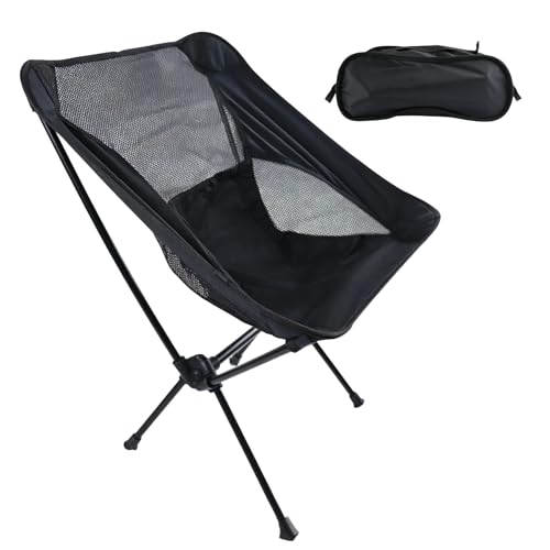 TOATELU Sedia da campeggio pieghevole con borsa per il trasporto: piccola sedia pieghevole portatile, ultraleggera, per picnic, pesca, giardino, escursionismo, spiaggia, campeggio, giardino (nero)