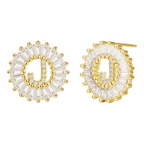 Cottvott Charms A-Z Alphabet Stud Earrings Women Initial Letter Earrings Jewelry 3 Colors (J-Gold Color) Cover