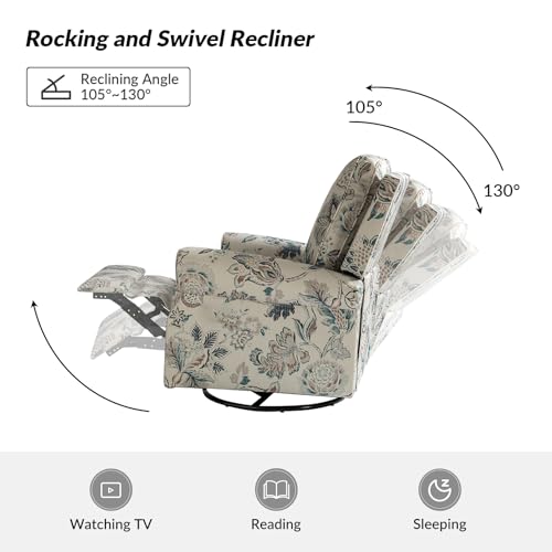 Sillón giratorio reclinable con tela estampada teal miniatura 3
