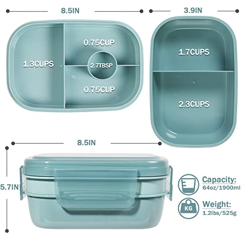 Puraville 3 Layers Stackable Bento Lunch Box For Kids And Adults, 1900Ml Large Capacity Lunch Box For Men And Women With Utensil Set, Leak Proof, Bpa-Free, Microwave Dishwasher Safe - Light Blue #TOP3