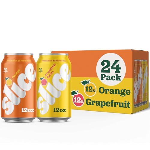 Image of Slice Healthy Soda, Orange & Grapefruit Variety Pack, Prebiotic & Probiotic Soda Pop, 5g Fiber, 35-40 calories, 12 fl oz 24 Pack (12 of each flavor)