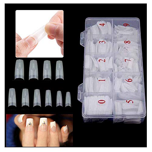 Lady French Nails Half Tips 500pcs Natural Acrylic Flake Nails Half Cover Artificial False Nails  for Nail Salon and DIY Nail Art & Box (Natural)