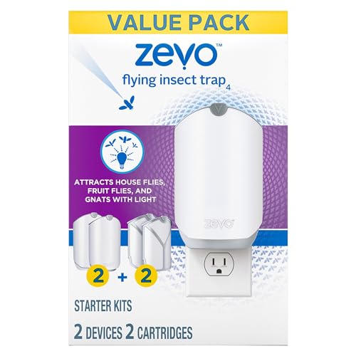 Image of Zevo Flying Insect Trap, Fly Trap, Fruit Fly Trap (2 Plug-in Bases + 2 Refill Cartridges)