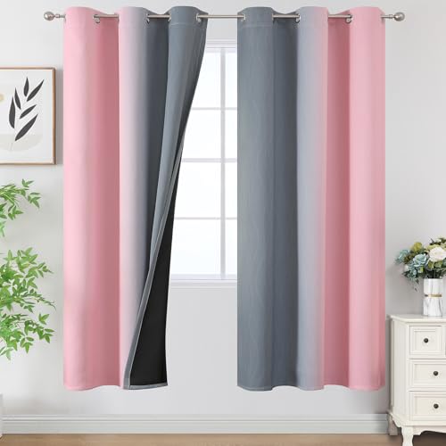 Estelar Textiler Ombre Grey and Pink Blackout Curtains for Bedroom 72 Inch