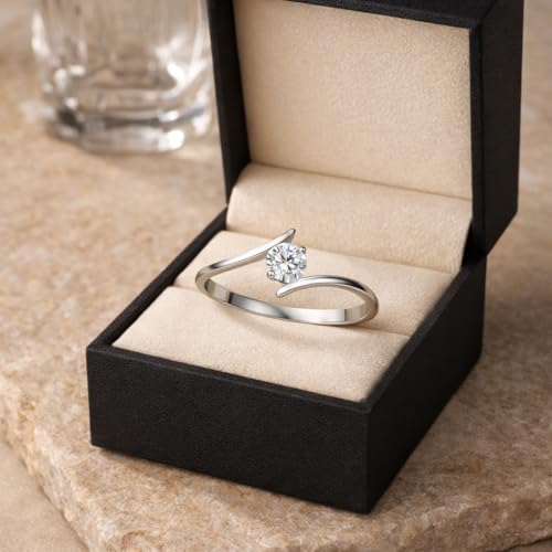 Image of ZORRY Silver CZ Open Ring for Women | Minimalist Adjustable Stainless Steel Ring | Waterproof Anti-Tarnish Hypoallergenic Statement Jewelry