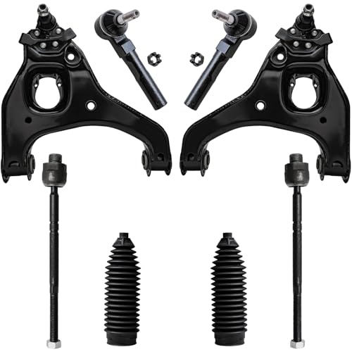 Image of Detroit Axle - RWD 8pc Front End Kit for 1999-2006 Chevy Silverado GMC Sierra 1500 [Front Coil Springs], 2000 2001 2002 2003 2004 2005, 2 Lower Control Arms w /Ball Joint 4 Inner Outer Tie Rods 2 Boots
