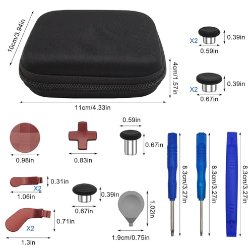 Image of 17 in 1 Red Thumbsticks Replacements Accessories Kit Compatible with Xbox One Elite Series 2 Controller, Red Metal Thumbsticks with 6 Swap Joysticks, 2 D-Pads, 3 Screwdrivers, 4 Paddles, 1 Tool and 1 Bag