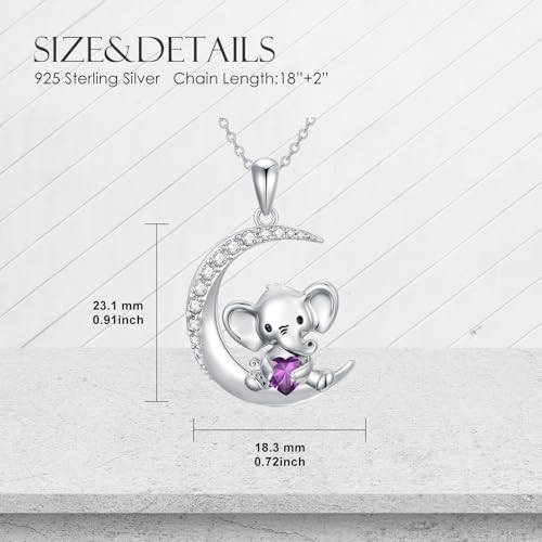 Image of PROESS Animal Birthstone Necklace 925 Sterling Silver Otter /Axolotl /Hippo /Elephant /Dachshund /Monkey /Red Panda Pendant Necklace Animal Birthstone Jewelry Gifts for Women