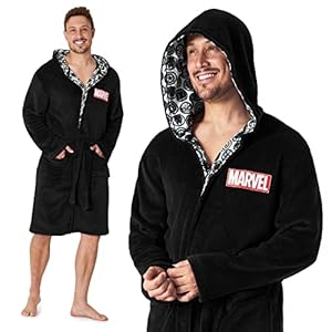 Marvel Fleece Robe with Hood for Men Teens S–3XL Plush Lounge Bathrobe with Pockets Belt, Warm Cozy Gifts for Men